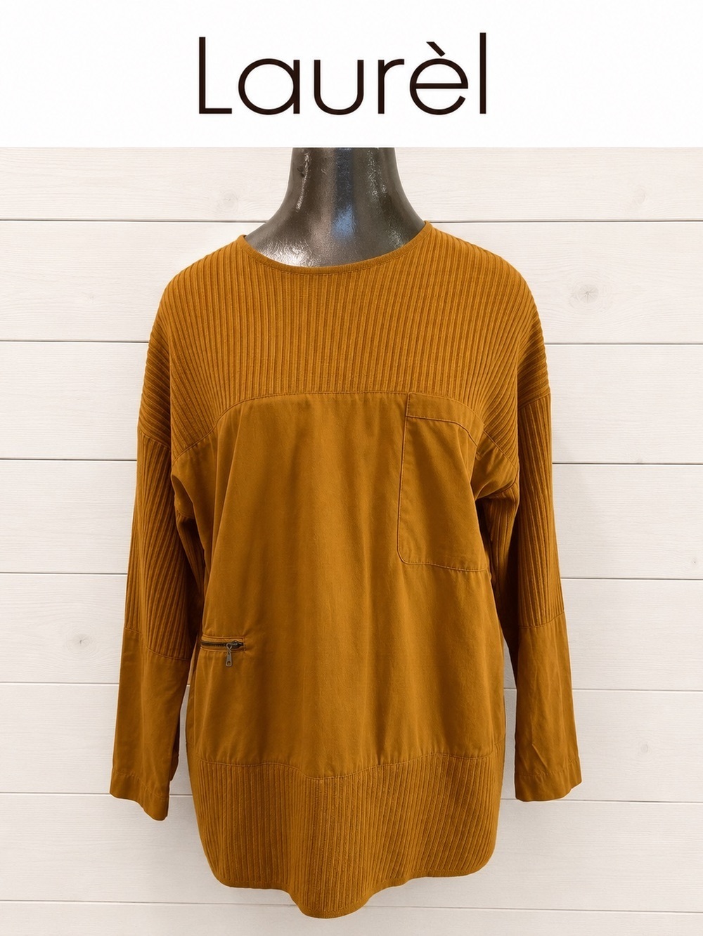 LAURÈL – Bi-Material Mustard Top (Size 38)